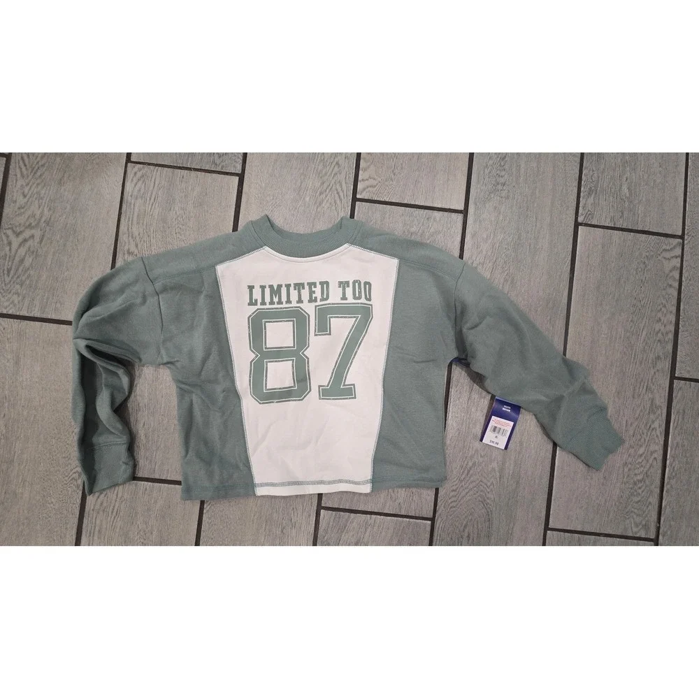 Limited Too Girls Sage Green White 87 Graphic Sweatshirt Pullover Size M 10 NWT